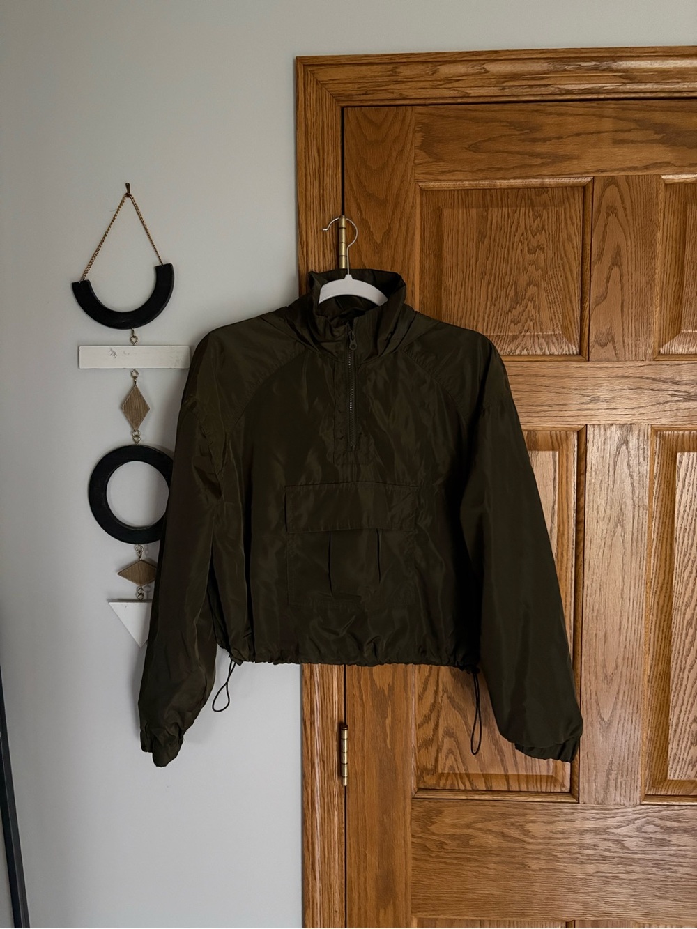 Rue21 Olive Green Cropped Bomber Anorak Jacket with Cinchable Waist